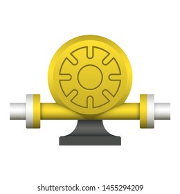 Centrifugal pump and pipe vector icon. Powered by electric motor or engine. For transportation fluid in industry, water supply infrastructure, wastewater treatment, cooling, plumbing and irrigation.