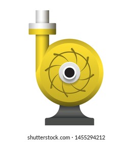 Centrifugal pump and pipe vector icon. Powered by electric motor or engine. For transportation fluid in industry, water supply infrastructure, wastewater treatment, cooling, plumbing and irrigation.
