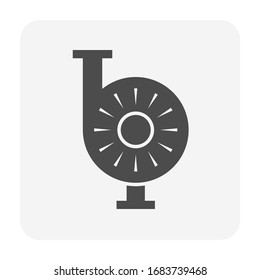 Centrifugal pump and pipe vector icon. Powered by electric motor or engine. For transportation fluid in industry, water supply infrastructure, wastewater treatment, cooling, plumbing and irrigation.