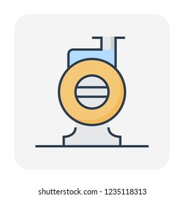 Centrifugal pump and steel pipe vector icon. Powered by electric motor. For transport fluid in industry, water supply infrastructure, waste water treatment, water cooling, plumbing and irrigation etc.