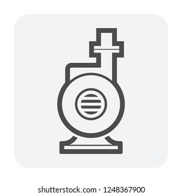 Centrifugal pump and steel pipe vector icon. Powered by electric motor. For transport fluid in industry, water supply infrastructure, waste water treatment, water cooling, plumbing and irrigation etc.
