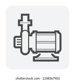 Centrifugal pump and steel pipe vector icon. Powered by electric motor. For transport fluid in industry, water supply infrastructure, waste water treatment, water cooling, plumbing and irrigation etc.