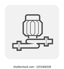 Centrifugal pump and steel pipe vector icon. Powered by electric motor. For transport fluid in industry, water supply infrastructure, waste water treatment, water cooling, plumbing and irrigation etc.