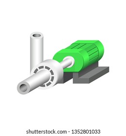 Centrifugal pump and steel pipe vector icon. Powered by electric motor. For transport fluid in industry, water supply infrastructure, waste water treatment, water cooling, plumbing and irrigation etc.