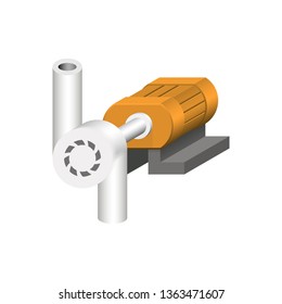 Centrifugal pump and steel pipe vector icon. Powered by electric motor. For transport fluid in industry, water supply infrastructure, waste water treatment, water cooling, plumbing and irrigation etc.