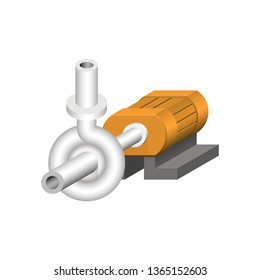 Centrifugal pump and steel pipe vector icon. Powered by electric motor. For transport fluid in industry, water supply infrastructure, waste water treatment, water cooling, plumbing and irrigation etc.