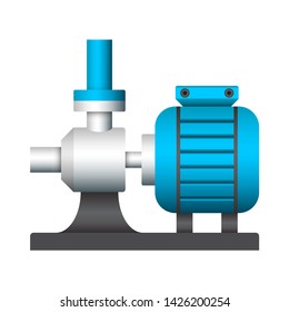 Centrifugal pump and steel pipe vector icon. Powered by electric motor. For transport fluid in industry, water supply infrastructure, waste water treatment, water cooling, plumbing and irrigation etc.