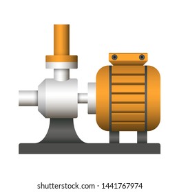 Centrifugal pump and steel pipe vector icon. Powered by electric motor. For transport fluid in industry, water supply infrastructure, waste water treatment, water cooling, plumbing and irrigation etc.