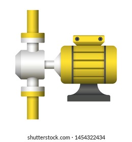 Centrifugal pump and steel pipe vector icon. Powered by electric motor. For transport fluid in industry, water supply infrastructure, waste water treatment, water cooling, plumbing and irrigation etc.