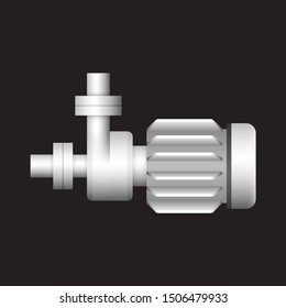 Centrifugal pump and steel pipe vector icon. Powered by electric motor. For transport fluid in industry, water supply infrastructure, waste water treatment, water cooling, plumbing and irrigation etc.