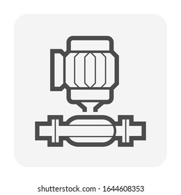 Centrifugal pump and steel pipe vector icon. Powered by electric motor. For transport fluid in industry, water supply infrastructure, waste water treatment, water cooling, plumbing and irrigation etc.
