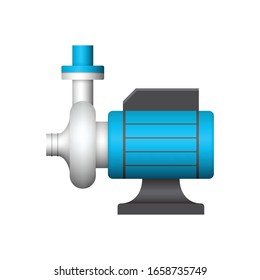 Centrifugal pump and steel pipe vector icon. Powered by electric motor. For transport fluid in industry, water supply infrastructure, waste water treatment, water cooling, plumbing and irrigation etc.
