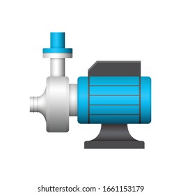 Centrifugal pump and steel pipe vector icon. Powered by electric motor. For transport fluid in industry, water supply infrastructure, waste water treatment, water cooling, plumbing and irrigation etc.