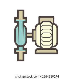 Centrifugal pump and steel pipe vector icon. Powered by electric motor. For transport fluid in industry, water supply infrastructure, waste water treatment, water cooling, plumbing and irrigation etc.
