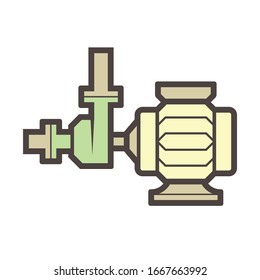 Centrifugal pump and steel pipe vector icon. Powered by electric motor. For transport fluid in industry, water supply infrastructure, waste water treatment, water cooling, plumbing and irrigation etc.