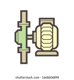 Centrifugal pump and steel pipe vector icon. Powered by electric motor. For transport fluid in industry, water supply infrastructure, waste water treatment, water cooling, plumbing and irrigation etc.