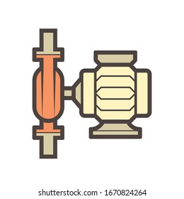 Centrifugal pump and steel pipe vector icon. Powered by electric motor. For transport fluid in industry, water supply infrastructure, waste water treatment, water cooling, plumbing and irrigation etc.