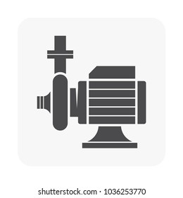 Centrifugal pump vector icon. Powered by electric motor. For control or distribution fluid in industrial, water supply infrastructure, wastewater treatment, water cooling, plumbing and irrigation etc.
