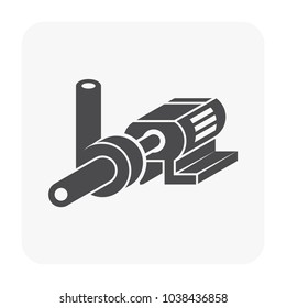 Centrifugal pump vector icon. Powered by electric motor. For control or distribution fluid in industrial, water supply infrastructure, wastewater treatment, water cooling, plumbing and irrigation etc.