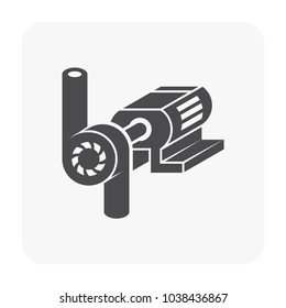 Centrifugal pump vector icon. Powered by electric motor. For control or distribution fluid in industrial, water supply infrastructure, wastewater treatment, water cooling, plumbing and irrigation etc.