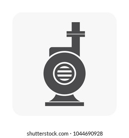 Centrifugal pump vector icon. Powered by electric motor. For control or distribution fluid in industrial, water supply infrastructure, wastewater treatment, water cooling, plumbing and irrigation etc.