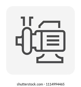 Centrifugal pump vector icon. Powered by electric motor. For control or transport water in industrial, water supply infrastructure, wastewater treatment, cooling, plumbing and irrigation. 48x48 px.