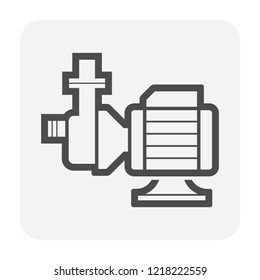 Centrifugal pump vector icon. Powered by electric motor. For control or distribution fluid in industry, water supply infrastructure, wastewater treatment, water cooling, plumbing and irrigation etc.