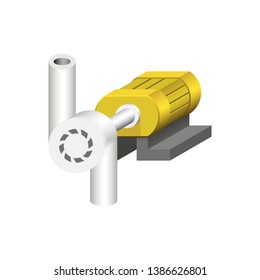 Centrifugal pump vector icon. Powered by electric motor. For control or distribution fluid in industry, water supply infrastructure, wastewater treatment, water cooling, plumbing and irrigation etc.