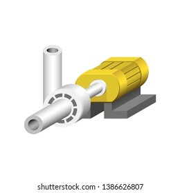 Centrifugal pump vector icon. Powered by electric motor. For control or distribution fluid in industry, water supply infrastructure, wastewater treatment, water cooling, plumbing and irrigation etc.