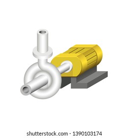 Centrifugal pump vector icon. Powered by electric motor. For control or distribution fluid in industry, water supply infrastructure, wastewater treatment, water cooling, plumbing and irrigation etc.