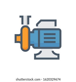 Centrifugal pump vector icon. Powered by electric motor. For control or distribution fluid in industry, water supply infrastructure, wastewater treatment, water cooling, plumbing and irrigation etc.