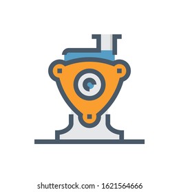 Centrifugal pump vector icon. Powered by electric motor or engine. For control or distribution water in industrial, water supply infrastructure, waste water treatment, plumbing and irrigation etc.