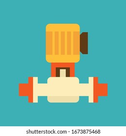 Centrifugal pump vector icon. Powered by electric motor. For control or distribution fluid in industry, water supply infrastructure, wastewater treatment, water cooling, plumbing and irrigation etc.