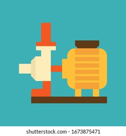 Centrifugal pump vector icon. Powered by electric motor. For control or distribution fluid in industry, water supply infrastructure, wastewater treatment, water cooling, plumbing and irrigation etc.