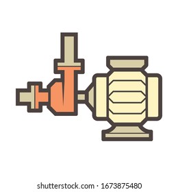 Centrifugal pump vector icon. Powered by electric motor. For control or distribution fluid in industry, water supply infrastructure, wastewater treatment, water cooling, plumbing and irrigation etc.