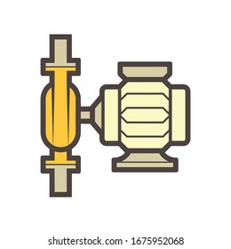 Centrifugal pump vector icon. Powered by electric motor. For control or distribution fluid in industry, water supply infrastructure, wastewater treatment, water cooling, plumbing and irrigation etc.