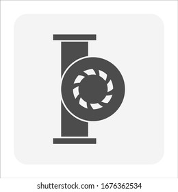 Centrifugal pump vector icon. Powered by electric motor or engine. For control or distribution fluid in industry, water supply infrastructure, wastewater treatment, cooling, plumbing and irrigation.