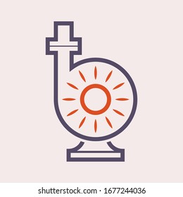 Centrifugal pump vector icon. Powered by electric motor or engine. For control or distribution water in industrial, water supply infrastructure, waste water treatment, plumbing and irrigation etc.