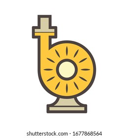 Centrifugal pump vector icon. Powered by electric motor or engine. For control or distribution fluid in industry, water supply infrastructure, wastewater treatment, cooling, plumbing and irrigation.