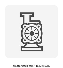 Centrifugal pump vector icon. Powered by electric motor or engine. For control or distribution fluid in industrial, water supply, wastewater treatment, water cooling, plumbing and irrigation etc.
