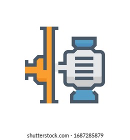 Centrifugal pump vector icon. Powered by electric motor. For control or distribution fluid in industry, water supply infrastructure, wastewater treatment, water cooling, plumbing and irrigation etc.