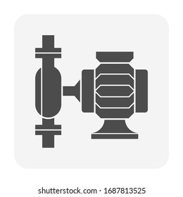 Centrifugal pump vector icon. Powered by electric motor. For control or distribution fluid in industry, water supply infrastructure, wastewater treatment, water cooling, plumbing and irrigation etc.