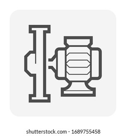 Centrifugal pump vector icon. Powered by electric motor. For control or distribution fluid in industry, water supply infrastructure, wastewater treatment, water cooling, plumbing and irrigation etc.