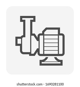 Centrifugal pump vector icon. Powered by electric motor. For control or distribution fluid in industry, water supply infrastructure, wastewater treatment, water cooling, plumbing and irrigation etc.