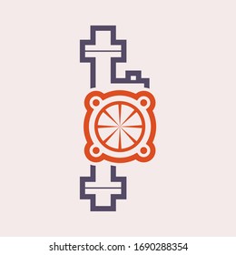 Centrifugal pump vector icon. Powered by electric motor. For control or distribution fluid in industry, water supply infrastructure, wastewater treatment, water cooling, plumbing and irrigation etc.