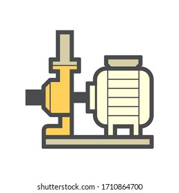 Centrifugal pump vector icon. Powered by electric motor. For control or distribution fluid in industry, water supply infrastructure, wastewater treatment, water cooling, plumbing and irrigation etc.