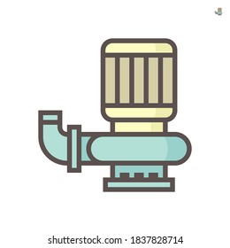 Centrifugal pump vector icon. Powered by electric motor. For control or transport water in industrial, water supply infrastructure, wastewater treatment, cooling, plumbing and irrigation. 64x64 px.