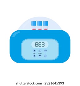 Centrifuge laboratory device for blood processing and separation of components. Tubes with samples in the rotor. Tool for protein purification and DNA extraction. Medical concept. Vector illustration.