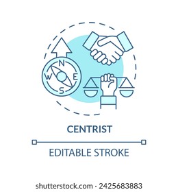 Zentristische Ideologie Soft Blue Concept-Ikone. Überparteiliches, pragmatisches Dogma. Neutrale politische Struktur. Reformkooperation. Darstellung der runden Formlinie. Abstrakte Idee. Grafikdesign. Benutzerfreundlich