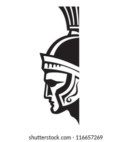 Centurion - Vector Logo Sign Template. Ancient Rome Soldier Face In Helmet. Human Character Sign. 